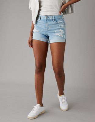 AE Next Level Ripped Denim Midi Short | American Eagle Outfitters (US & CA)