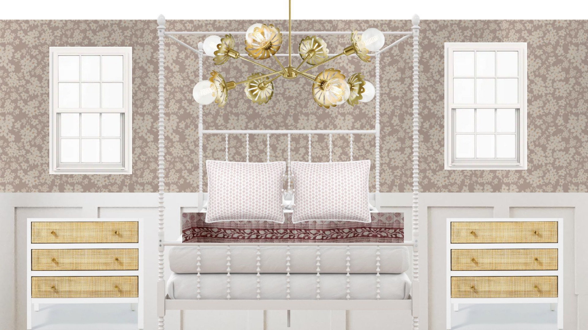 Sweet kiddo room design 💕 including this adorable My Mitzi Daisy Chandelier and Poppy Wallpaper! Light comes in flush mount as well. 

#LTKhome