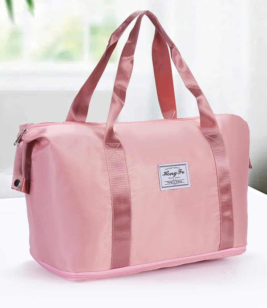 Travel Bags, Waterproof Expandable Carry On Tote Bag with Wet Dry Inside Compartment, Shoulder Duffle Bag for Sport Gym, Overnight Bag for Women Men, Travel Essentials, Pink | Amazon (US)