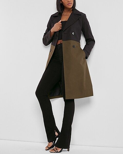 Color Block Nylon Belted Trench Coat | Express