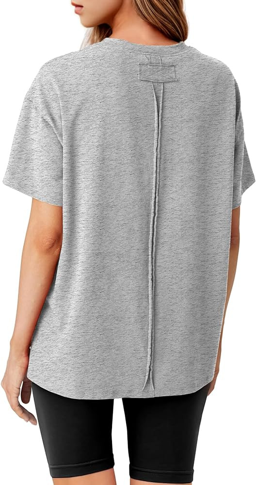 Oversized T Shirts for Women Summer Tops 2024 Trendy Cotton Casual Loose Fit Short Sleeve Side Sl... | Amazon (US)