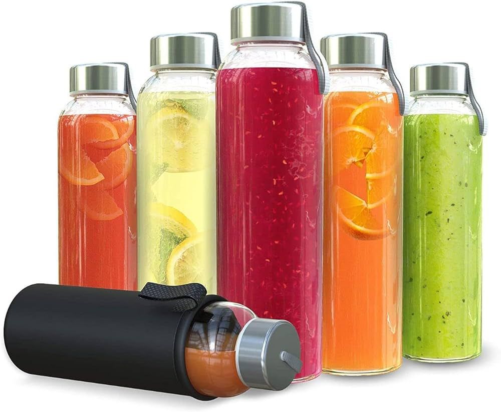 Chef's Star 18 Oz Clear Glass Water Bottles, Reusable Glass Juicing Bottles with Protection Sleev... | Amazon (US)