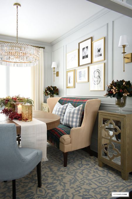 Cozy Christmas decorating in our dining room! Layer a tartan throw and gorgeous pillows for an elevated look!

#LTKstyletip #LTKhome #LTKHoliday