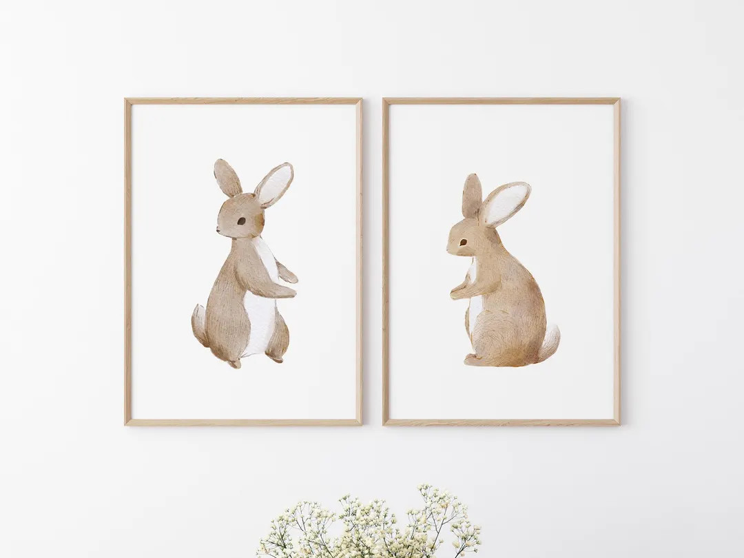 Rabbit Nursery Art Print Printed Watercolor Bunny Print Rabbit Art Spring Art Print Minimalist Ar... | Etsy (US)