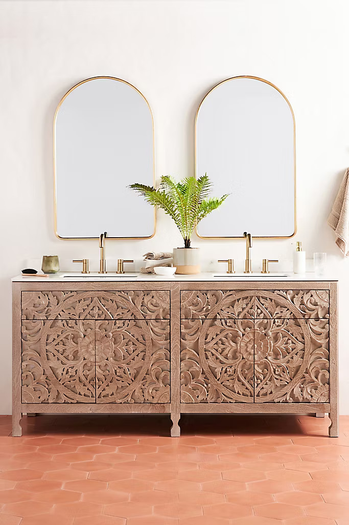 Handcarved Lombok Double Bathroom Vanity | Anthropologie (US)