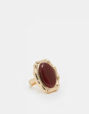 ASOS DESIGN ring with real semi precious stone and bamboo design in gold tone | ASOS (Global)