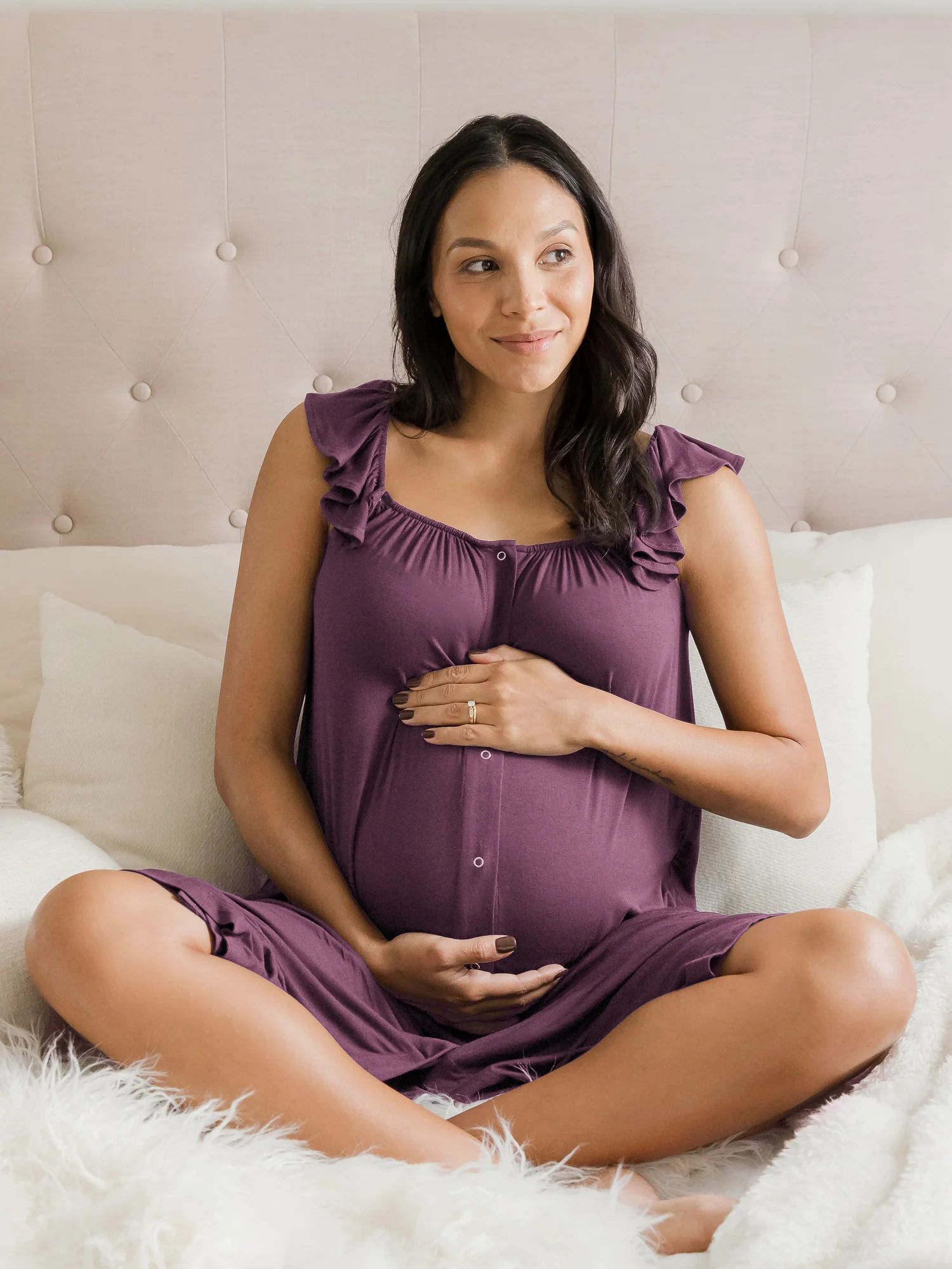 Ruffle Strap Labor & Delivery Gown | Burgundy Plum - Kindred Bravely | Kindred Bravely