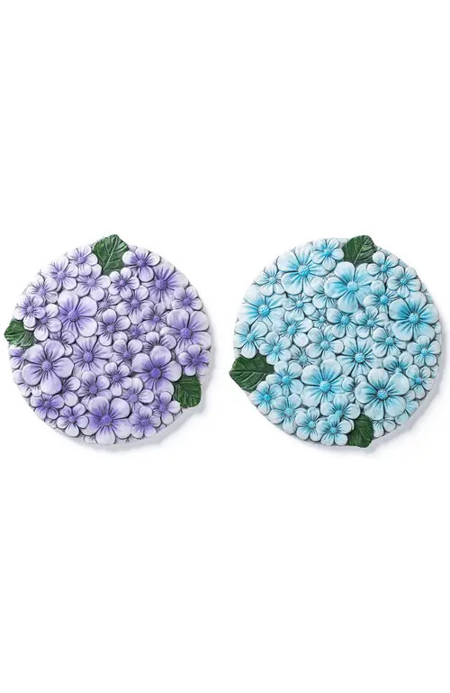 Glitzhome Set of 2 Cement Blue and Purple Hydrangea Textured Stepping Stones at Nordstrom, Size Medium | Nordstrom