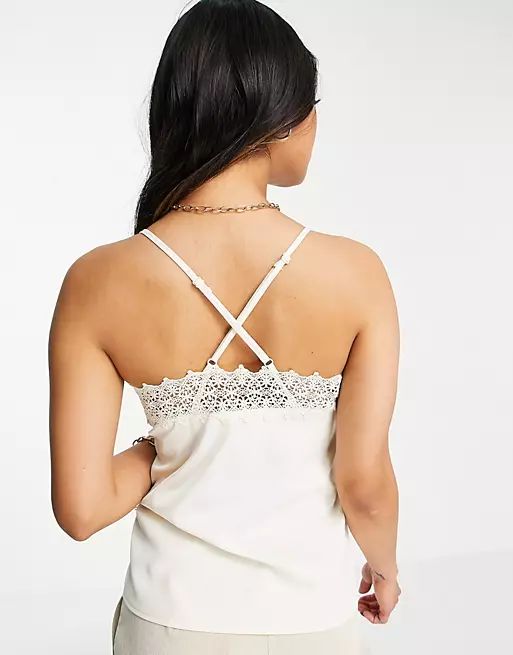 Y.A.S recycled cami top with lace detail in cream | ASOS (Global)