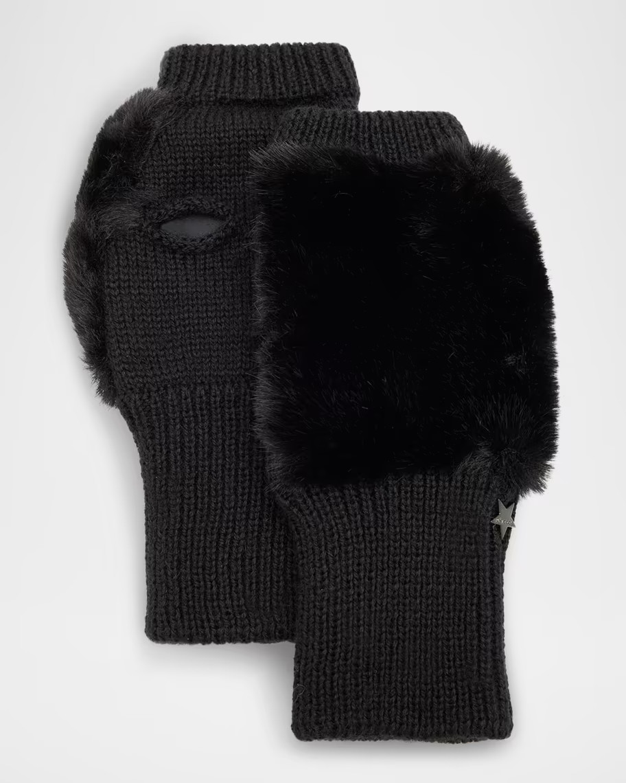 Texty Time Faux Fur Mittens | Neiman Marcus