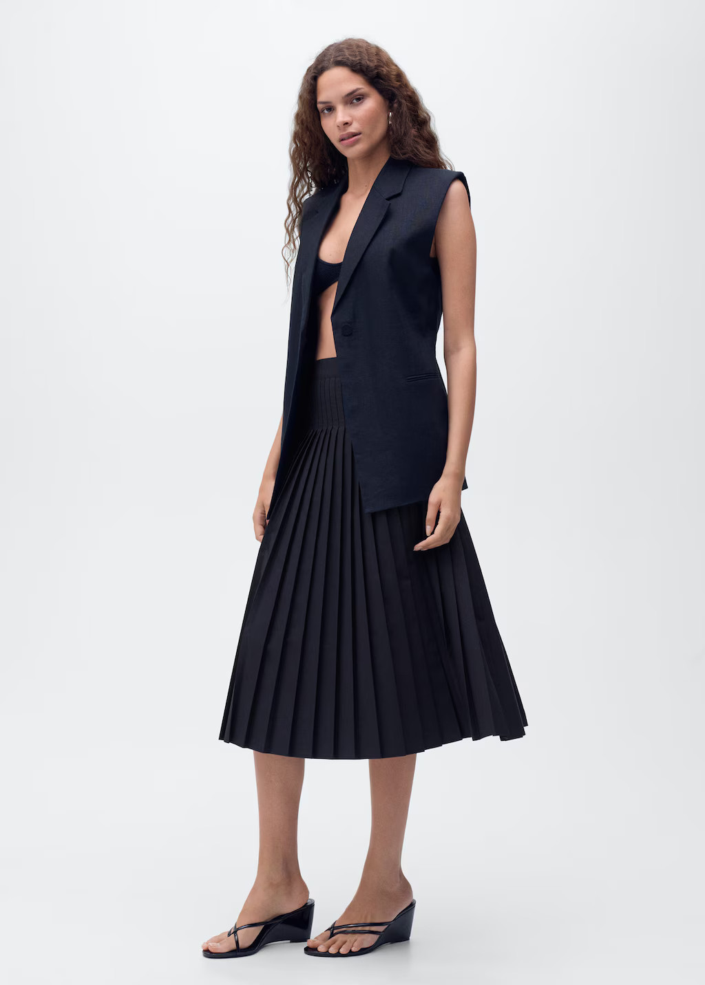 Pleated midi skirt dark navy - Woman - M - MANGO | Mango (US/MX/AU)