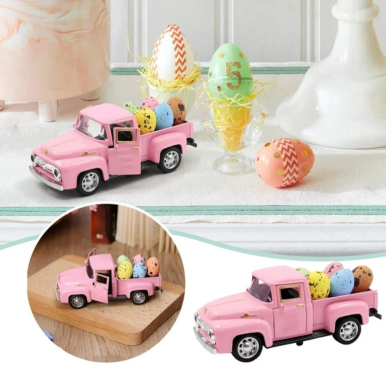 Easter Decoration Mini Pink Metallic Truck Decoration Egg Tiered Tray Decoration Vintage Pink Tru... | Walmart (US)
