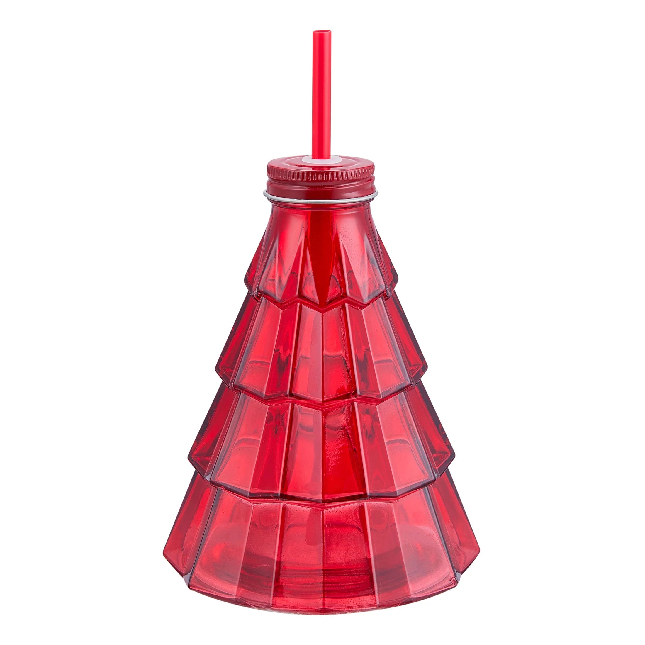 Holiday Time 21-Oz Glass Christmas Tree Sipper with Lid & Straw, Red - Walmart.com | Walmart (US)