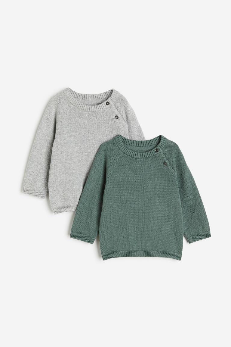 2-pack Fine-knit Sweaters - Round Neck - Long sleeve - Green/light gray - Kids | H&M US | H&M (US + CA)