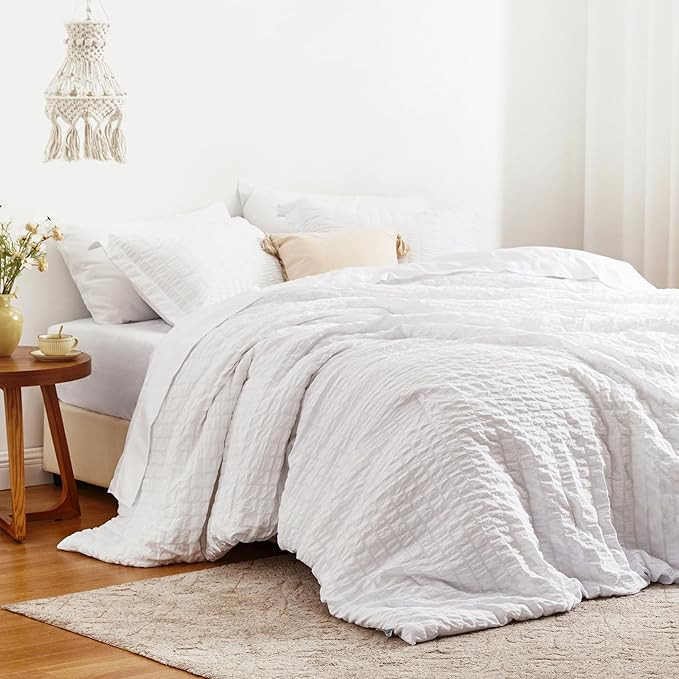 Love's cabin Seersucker White Full Comforter Set, 7-Piece All Season Lightweight Bed in a Bag Bed... | Amazon (US)