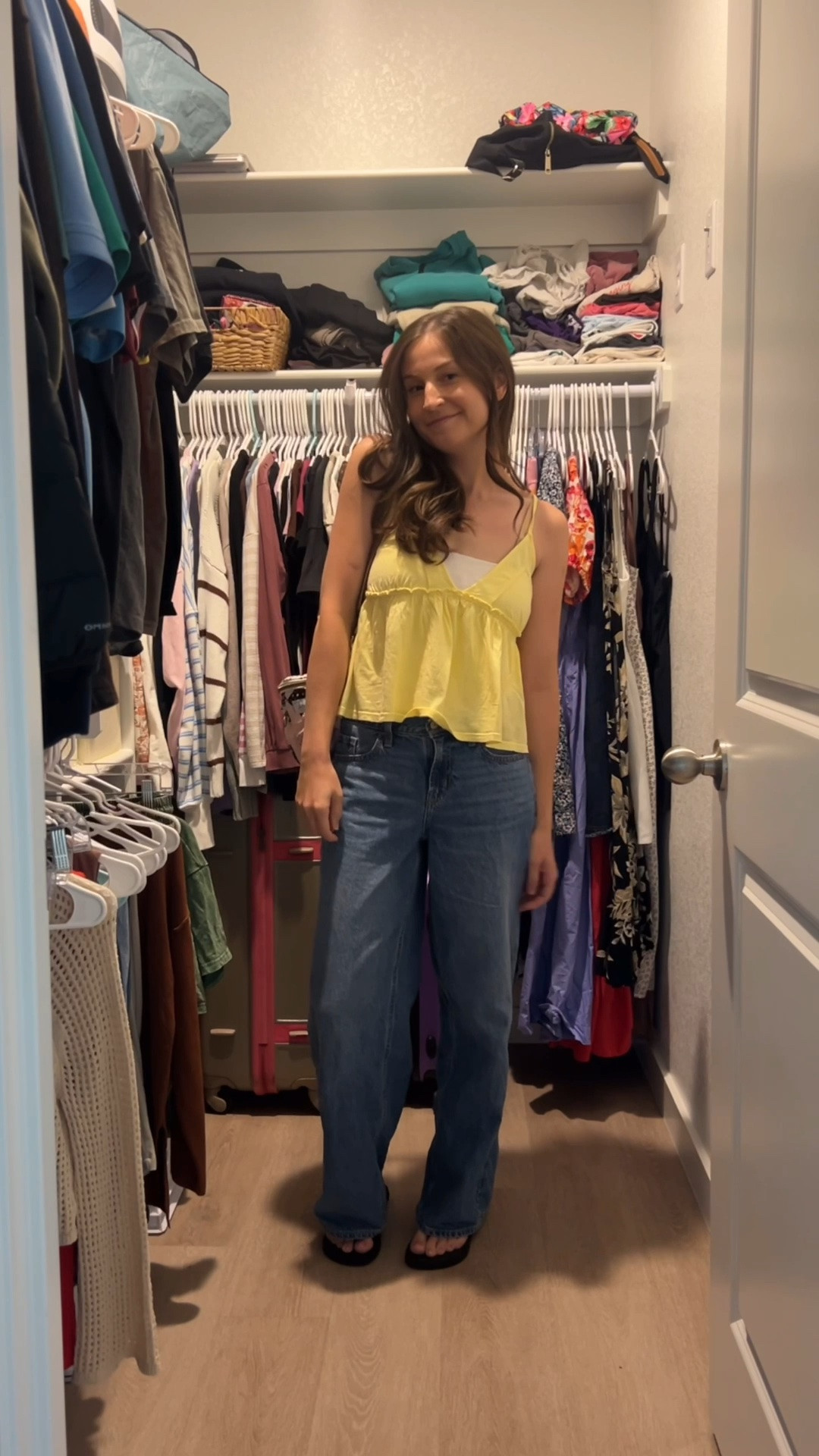 a gloomy day calls for some bright yellow ☺️💛 wearing a small top and jeans are size 2! I’m 5’4”.

Loving this babydoll tank from aerie!! Also wearing my favorite Old Navy jeans. Old Navy Mid-Rise Wow Baggy Wide Leg Jeans.

The perfect summer outfit for a gloomy day 🌼

summer outfit ideas, mom outfit ideas, butter yellow, wide leg jeans, medium wash jeans, affordable, fun fashion

#LTKgrwm #LTKootd #LTKmomlife