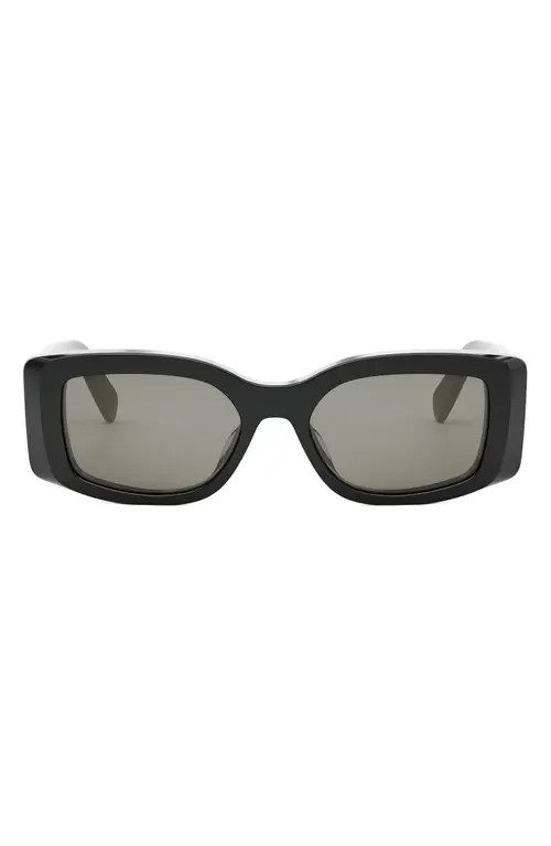 CELINE Triomphe 53mm Rectangular Sunglasses in Shiny Black /Smoke/Silver at Nordstrom | Nordstrom