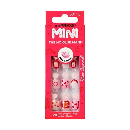 KISS imPRESS Kids Valentine s Day Press on Nails Little Heart Red Kids Squoval 20 Count | Walmart (US)