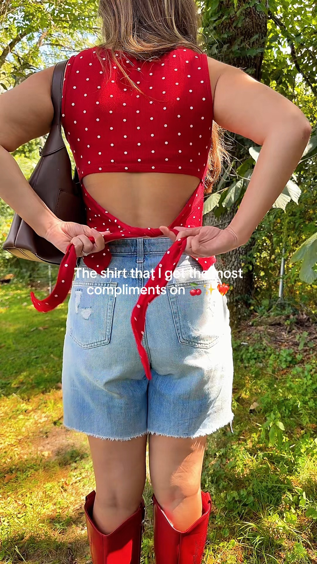 This is the shirt I get the most compliments on!!! Such a fun color and I love the polka dots. Also the tie in the back is so flattering!!!

#LTKootd #LTKmomlife #LTKMidsize