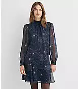 Tall Shimmer Stripe Tie Neck Mini Flounce Dress | LOFT