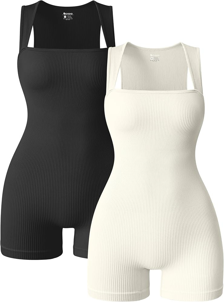 OQQ Women 2 Piece Rompers Yoga Stretch Strappy Square Neck Sleeveless Exercise Rompers | Amazon (US)