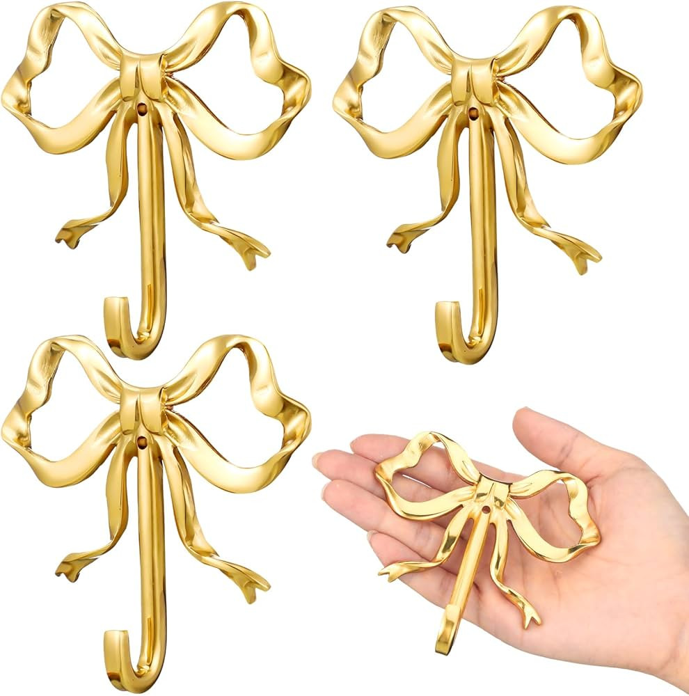 4 Pcs Gold Bow Knot Hooks Brass Bow Wall Hooks Door Hanger Towel Hooks Brass Coat Hooks Decorativ... | Amazon (US)