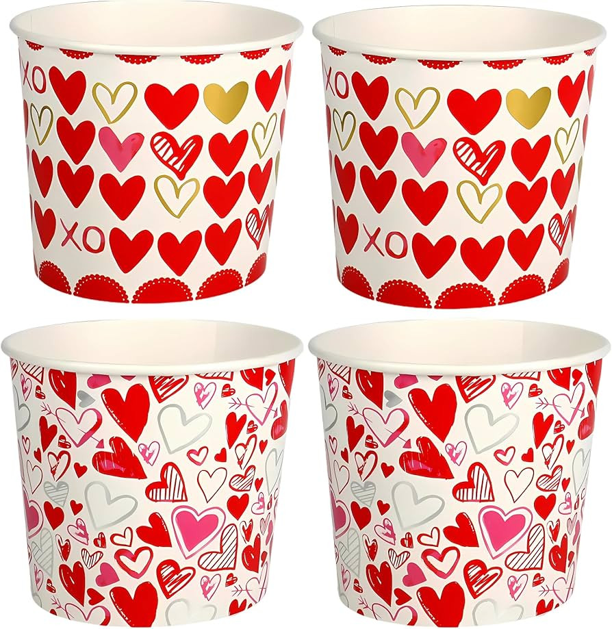 LSANDM Valentine's Day Paper Popcorn Buckets 6.75x5.9 Inches Hearts Treat Empty Containers for Ho... | Amazon (US)