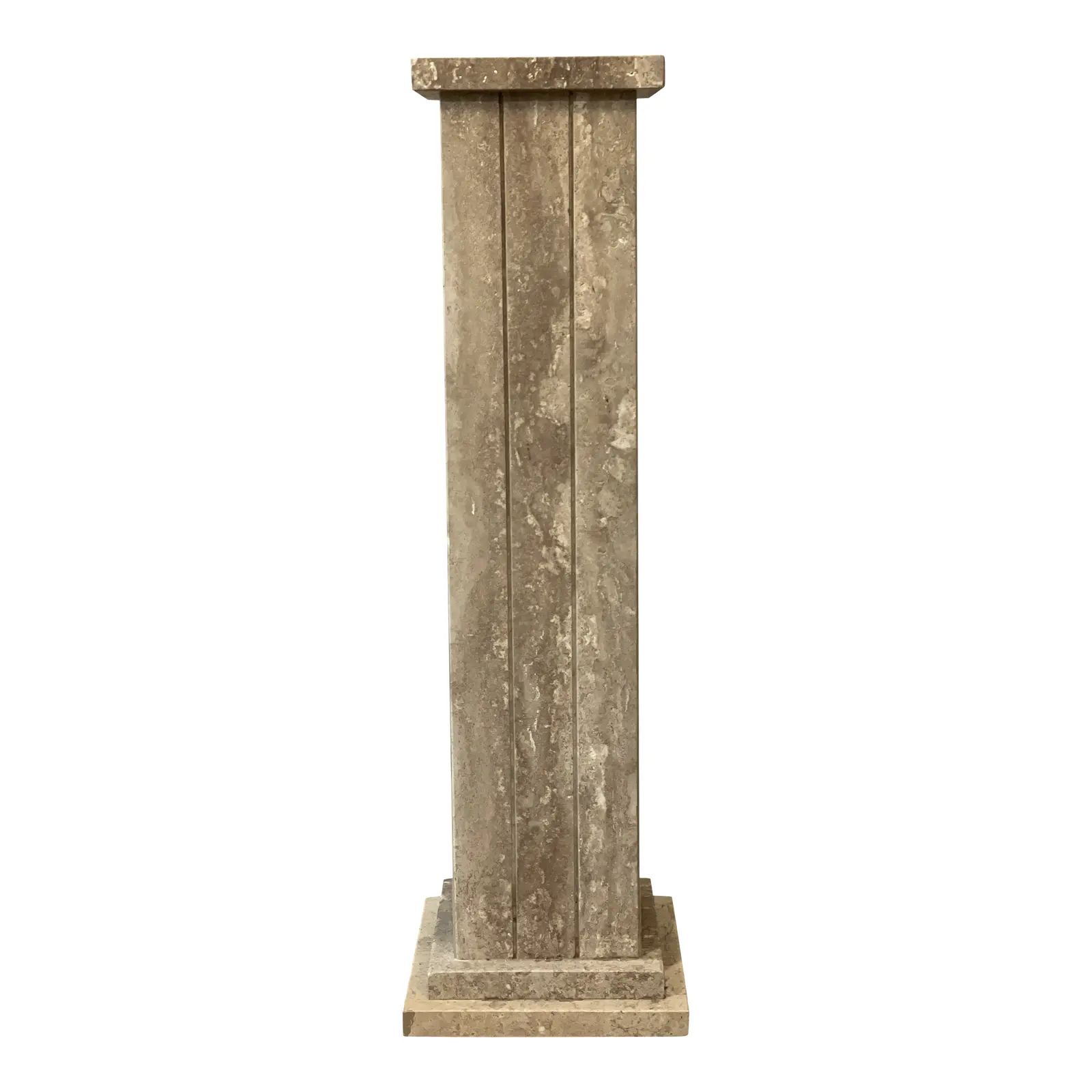 Vintage 1980s Taupe Travertine Pedestal Column | Chairish