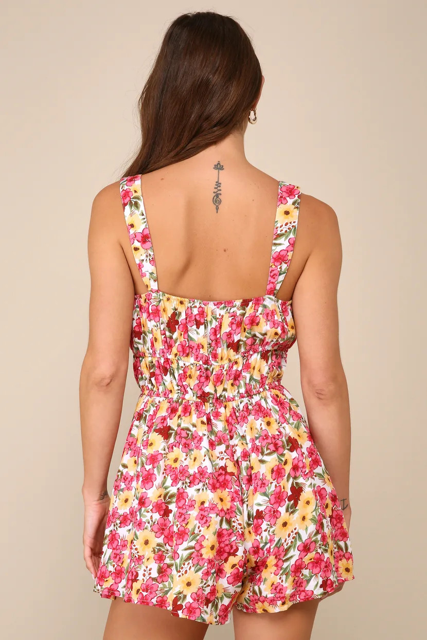 Lively Charm White Multi Floral Print Sleeveless Romper | Lulus