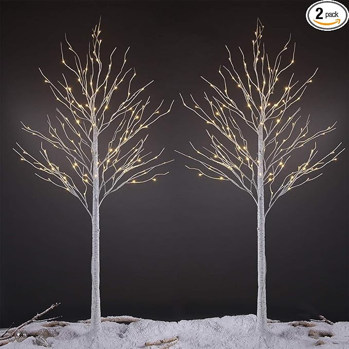 LIGHTSHARE 8 Feet Birch Tree, 132 LED Lights, Warm White, Set of 2, for Home, Festival, Party, an... | Amazon (US)