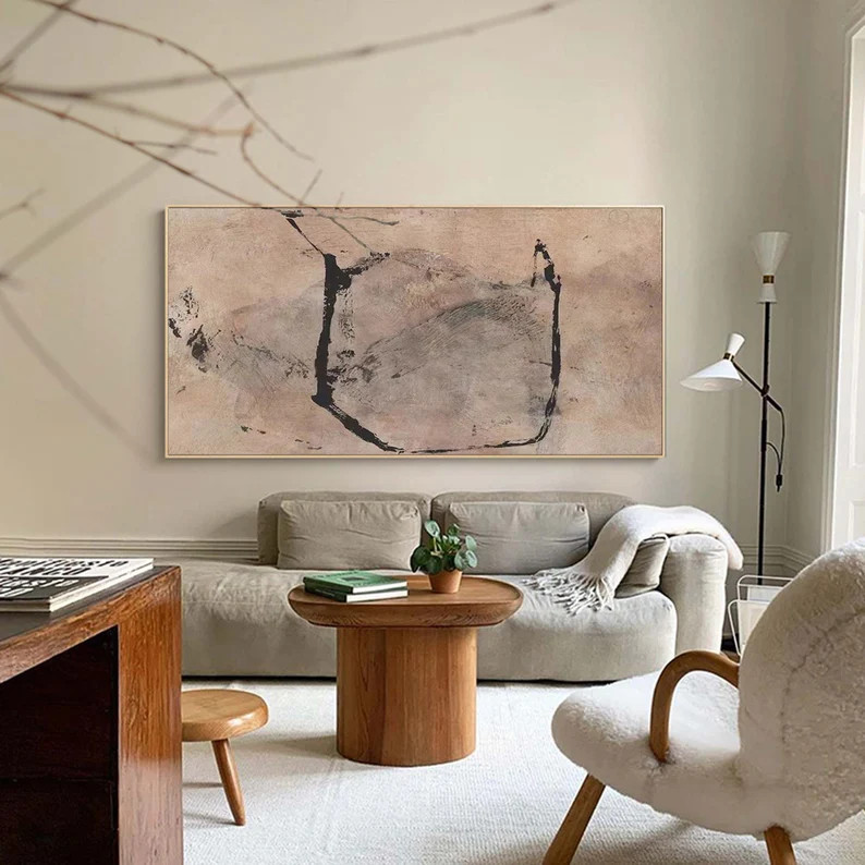 Wabi-sabi Wall Art Brown Abstract Art Original 3D Textured Painting Black Abstract Line Art Reddi... | Etsy (US)