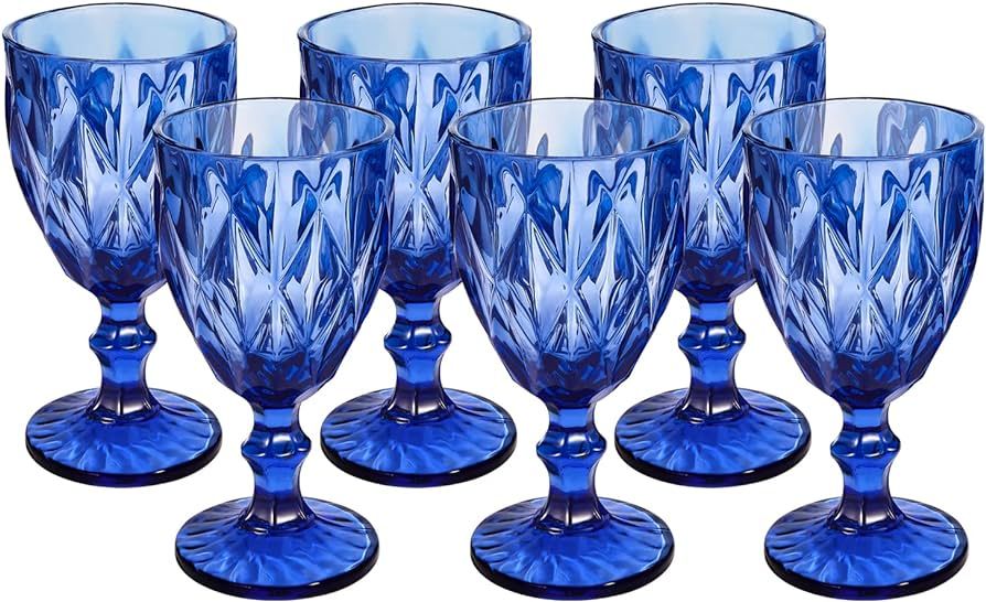 Amazon.com | Blue Glasses Goblets, Drinkware 12 Ounce Water Glasses Wine Glasses Set of 6.Great f... | Amazon (US)