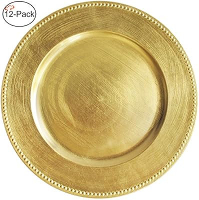 Tiger Chef Gold Charger Plates, Round Chargers, Set of 12 Metallic Charger Placemats with Beaded ... | Amazon (US)