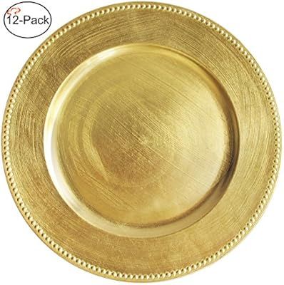 Tiger Chef Gold Charger Plates, Round Chargers, Set of 12 Metallic Charger Placemats with Beaded ... | Amazon (US)