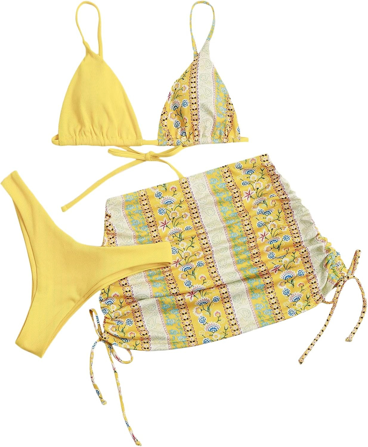 SOLY HUX Women's Tie Dye Wrap Bikini Bathing Suits with Mesh Beach Skirt 3 Piece Swimsuits | Amazon (US)