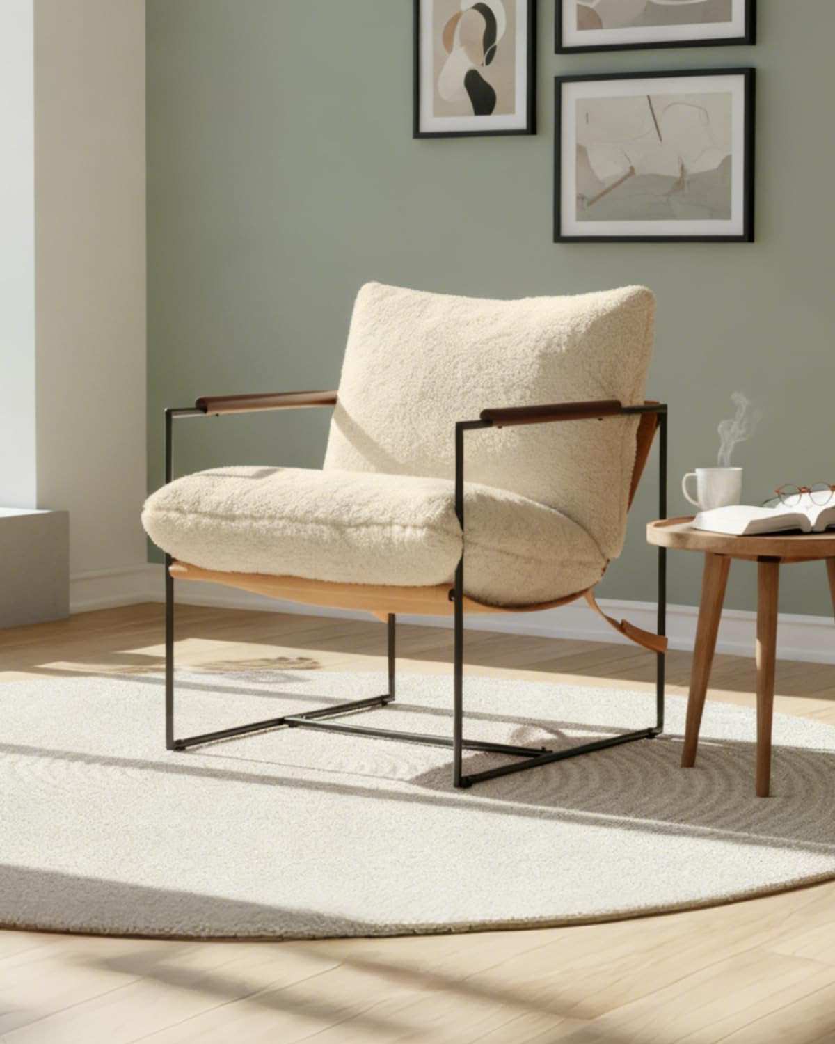 Karl home Modern Accent Chair Plush Fleece Upholstered Living Room Chair with Metal Frame Wooden ... | Amazon (US)