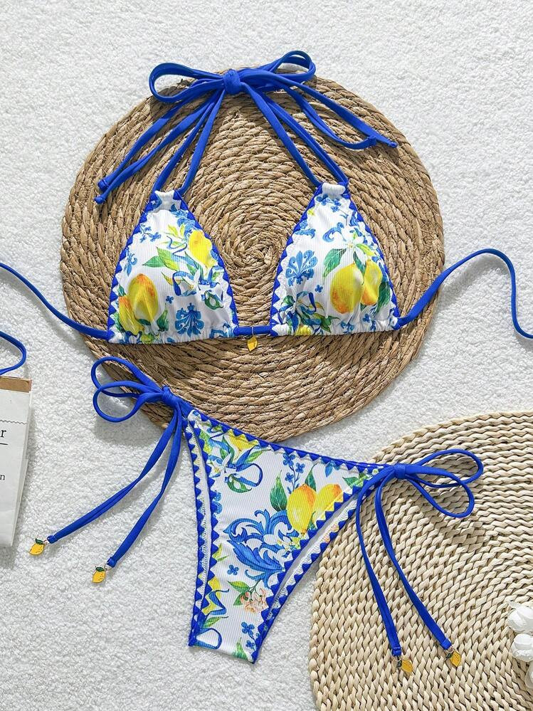 Swim Mod New Summer Fruit Print Shell Trim Cute Women's Bikini Swimsuit | SHEIN