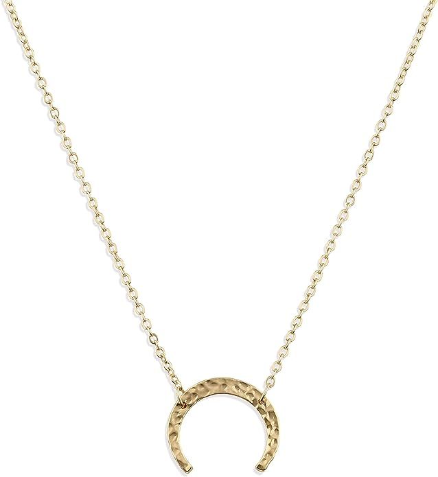 Fettero Women Crescent Moon Necklace Gold Double Horn Upside Down Moon Half Pendant 14K Gold Plat... | Amazon (US)