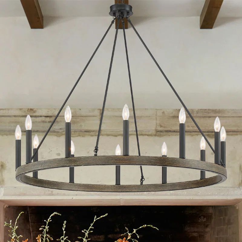 Madalyn 12 - Light Candle Style Wagon Wheel Chandelier | Wayfair North America