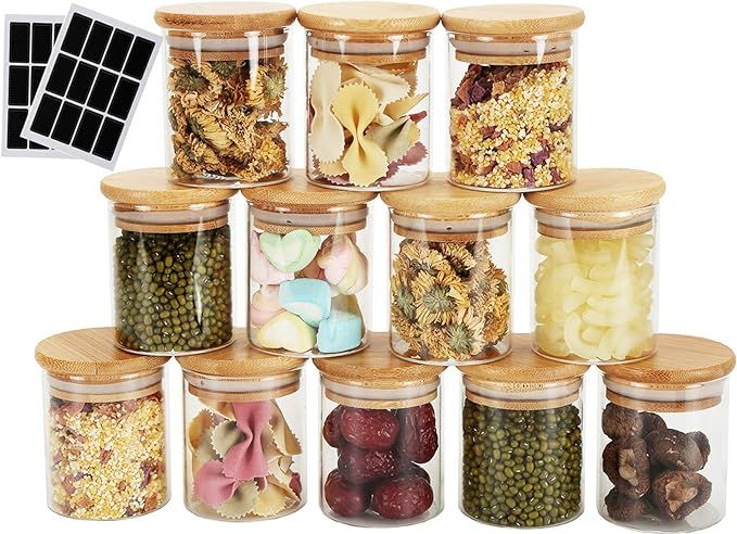 Lawei 12 Pcs Spice Jars with Bamboo Lids Glass Air Tight Food Cereal Storage Container & 24 Label... | Amazon (UK)