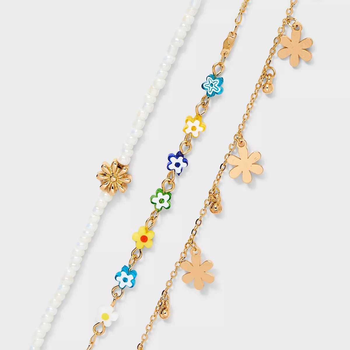 Flower and Seed Bead Anklet Set 3pc - Wild Fable™ Gold/Blue | Target