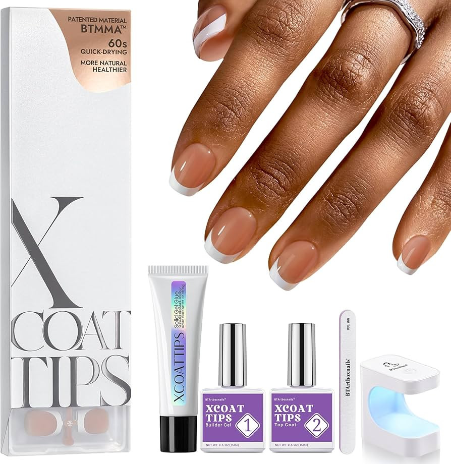 BTArtboxnails French Gel Nail Kit - French Tip Press on Nails Brown Extra Short Square XCOATTIPS ... | Amazon (US)