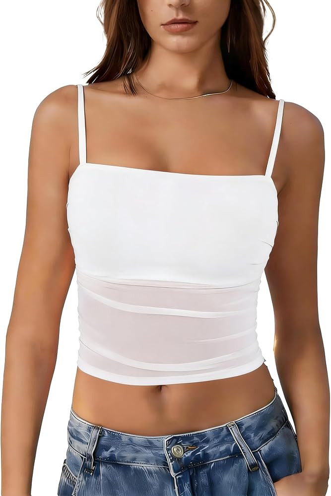 Avidlove Bralettes for Women Spaghetti Strap Mesh Tank Top Tube Slim Y2K Camisole Ultra-Cropped T... | Amazon (US)