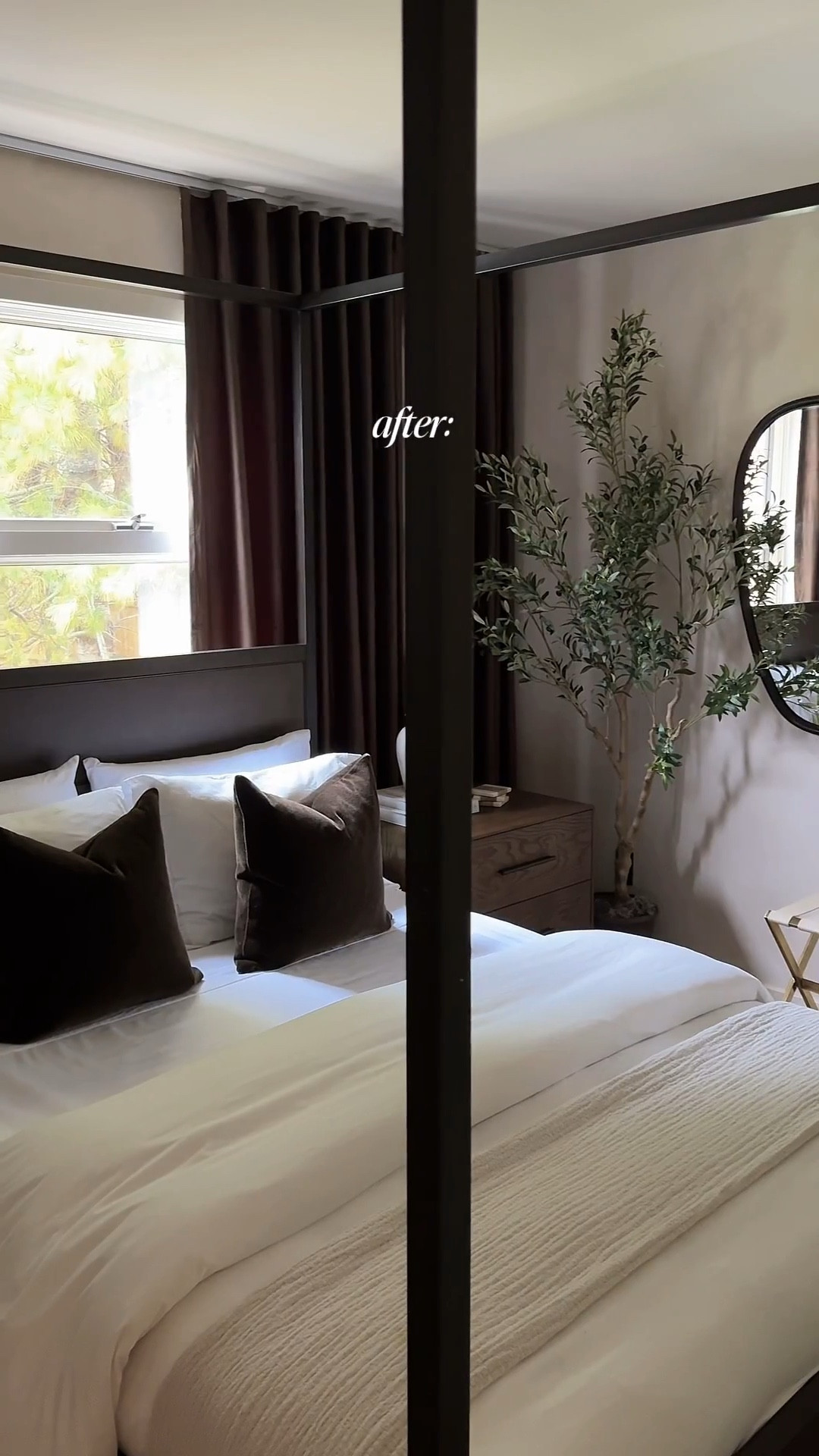 Guest bedroom refresh 🤎🏡 Turnwd this space into a cozy oasis with new bedding, chocolate drapes, deep wood tones & soft layered textures! All furniture from Arhaus.

#LTKvlog #LTKHome