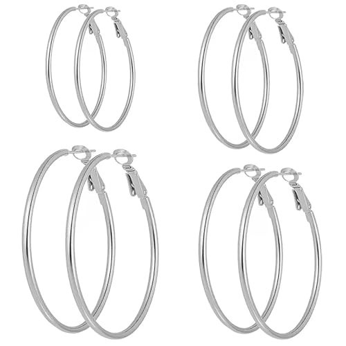 4 Pairs Silver Plated Hoop Earrings Set for Women (1.18-2.36in) | Amazon (US)