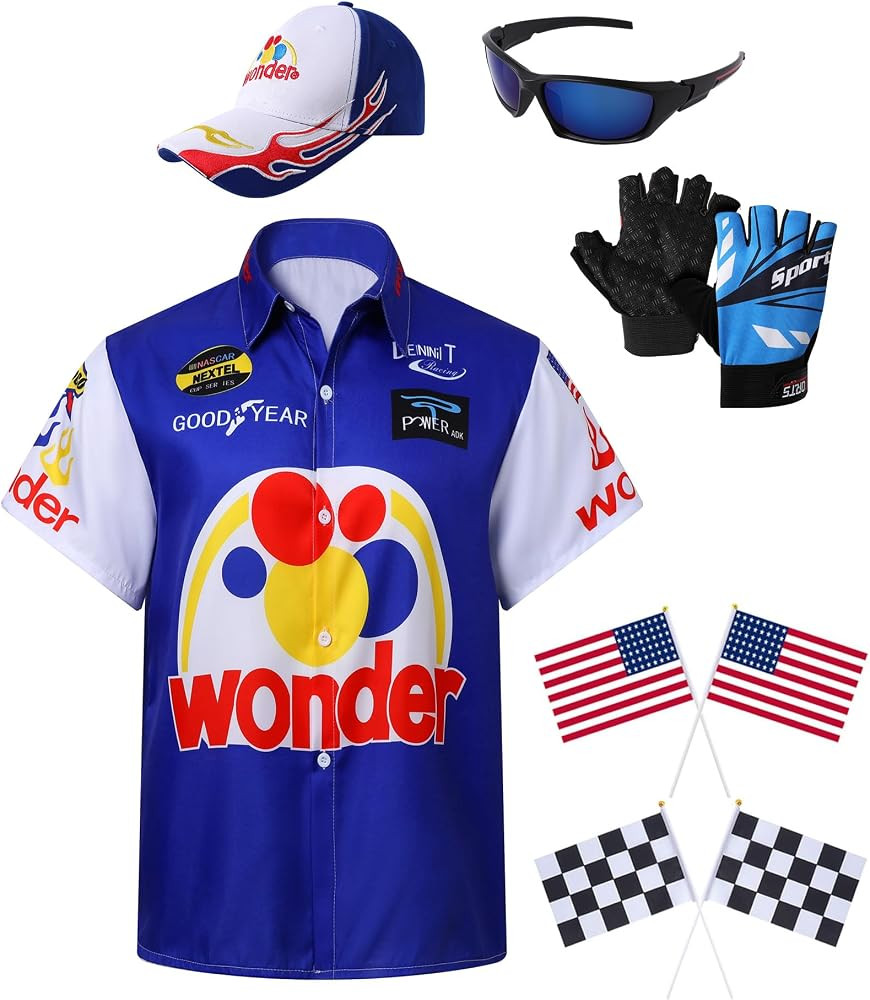 6PCS Characters Costumes in Talladega Nights Shirt Gloves and Accessories Set Race Car Costume fo... | Amazon (US)