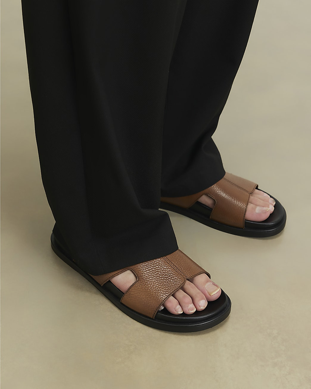 Brown Textured Leather Sandals | River Island UK & IE