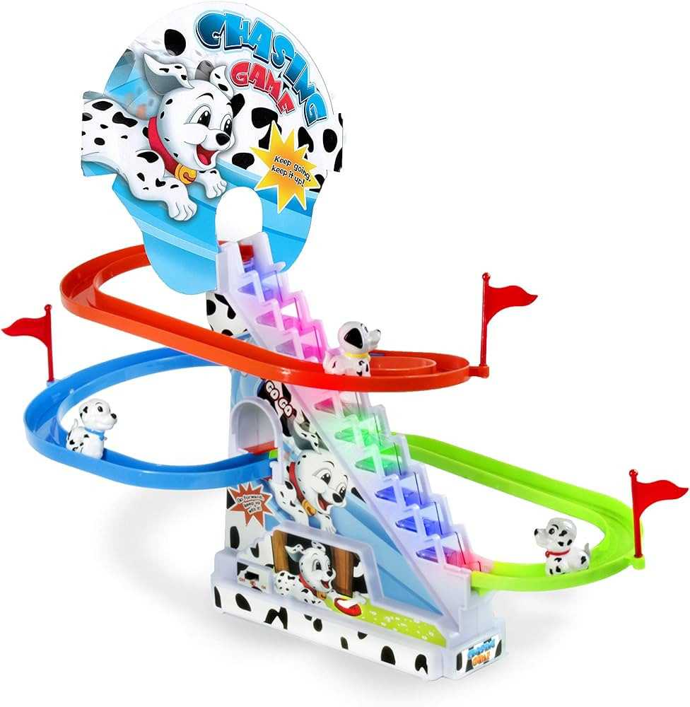 Dalmatian Slide Toy Set: Sliding Stair Climbing Dalmatian Dogs Playset with Music On/Off Switch f... | Amazon (US)