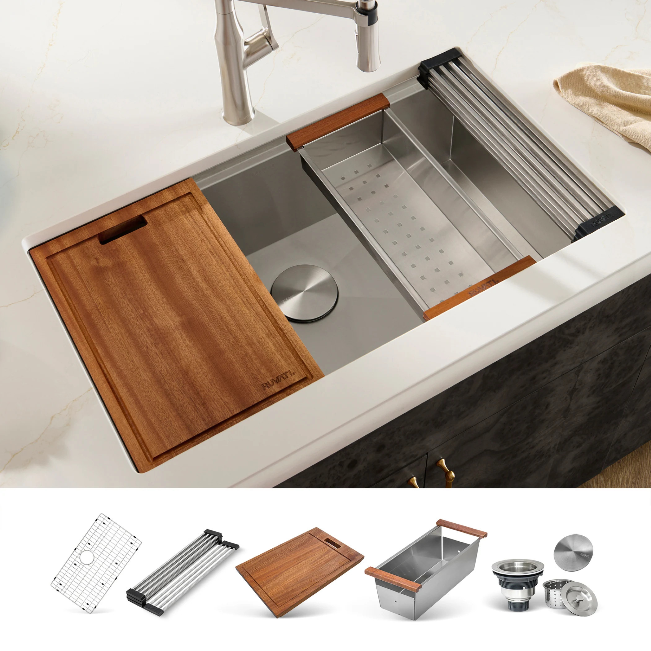Ruvati Roma Undermount 30-in x 19-in Stainless steel Single bowl 16 -Gauge Workstation Kitchen Sink one_size | RVH8310 | Lowe's