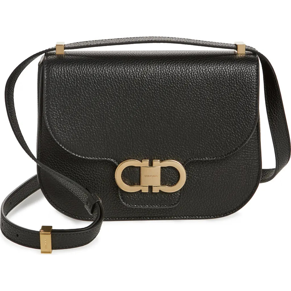 FERRAGAMO Double Gancio Leather Crossbody Bag in Nero at Nordstrom | Nordstrom
